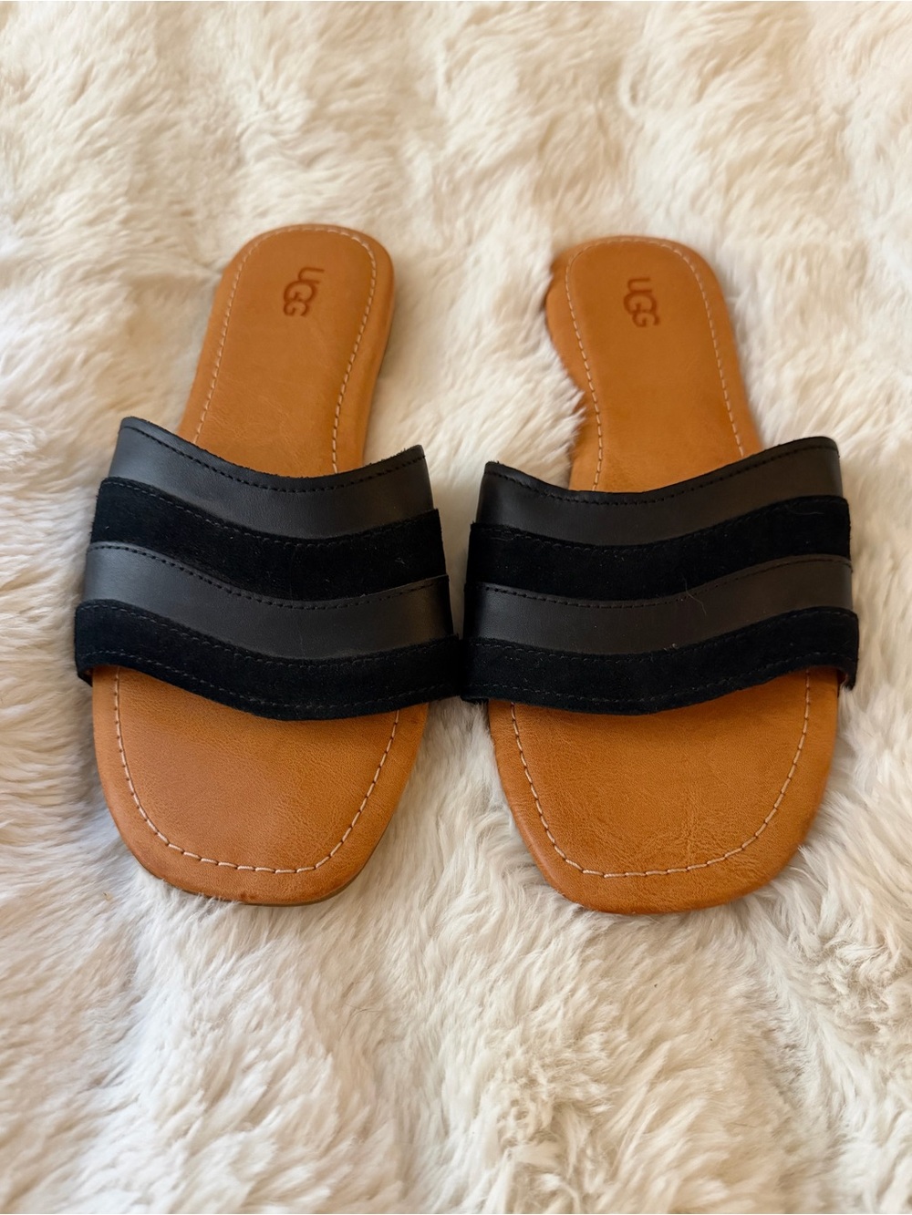 🔥UGG Ximena size 9 Women's Black suede and leather Slide Sandals